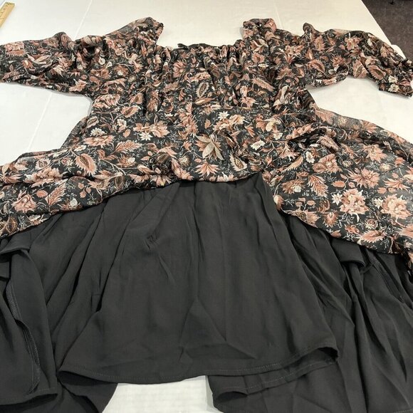 Madewell Plus 24W Amalia Tiered‎ Pampas Blooms Dress Metallic Black Floral NWT - Picture 3 of 10